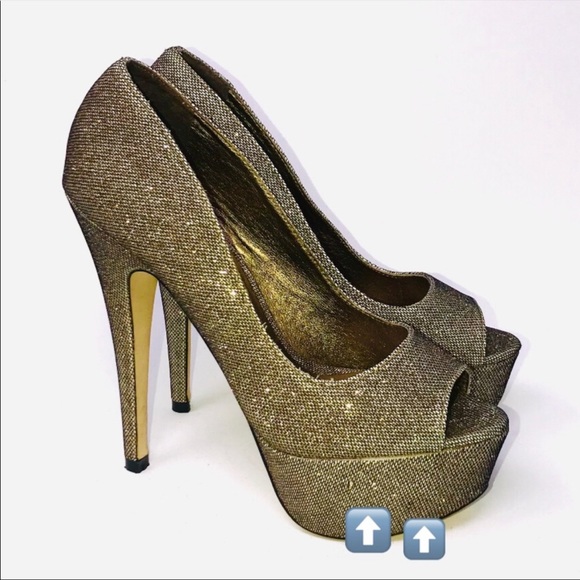 Aldo Vannice Gold Glitter Stilettos Open Toe 35 5 - Picture 9 of 11